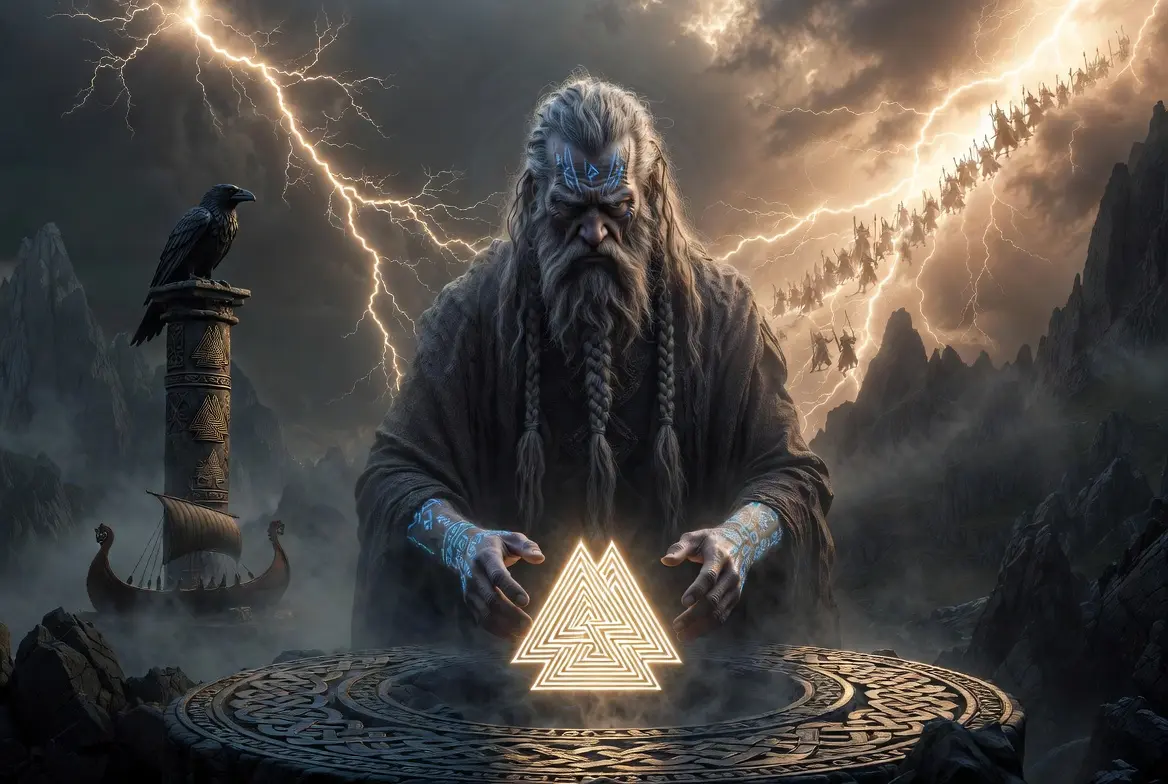 Valknut tallado en piedra rúnica